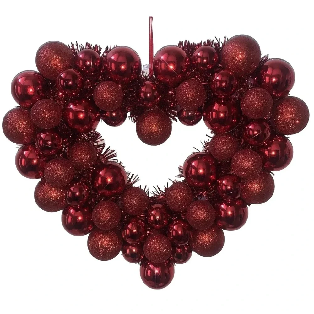 Heart-Shaped Red Ornament Wreath 12”x10”Valentine